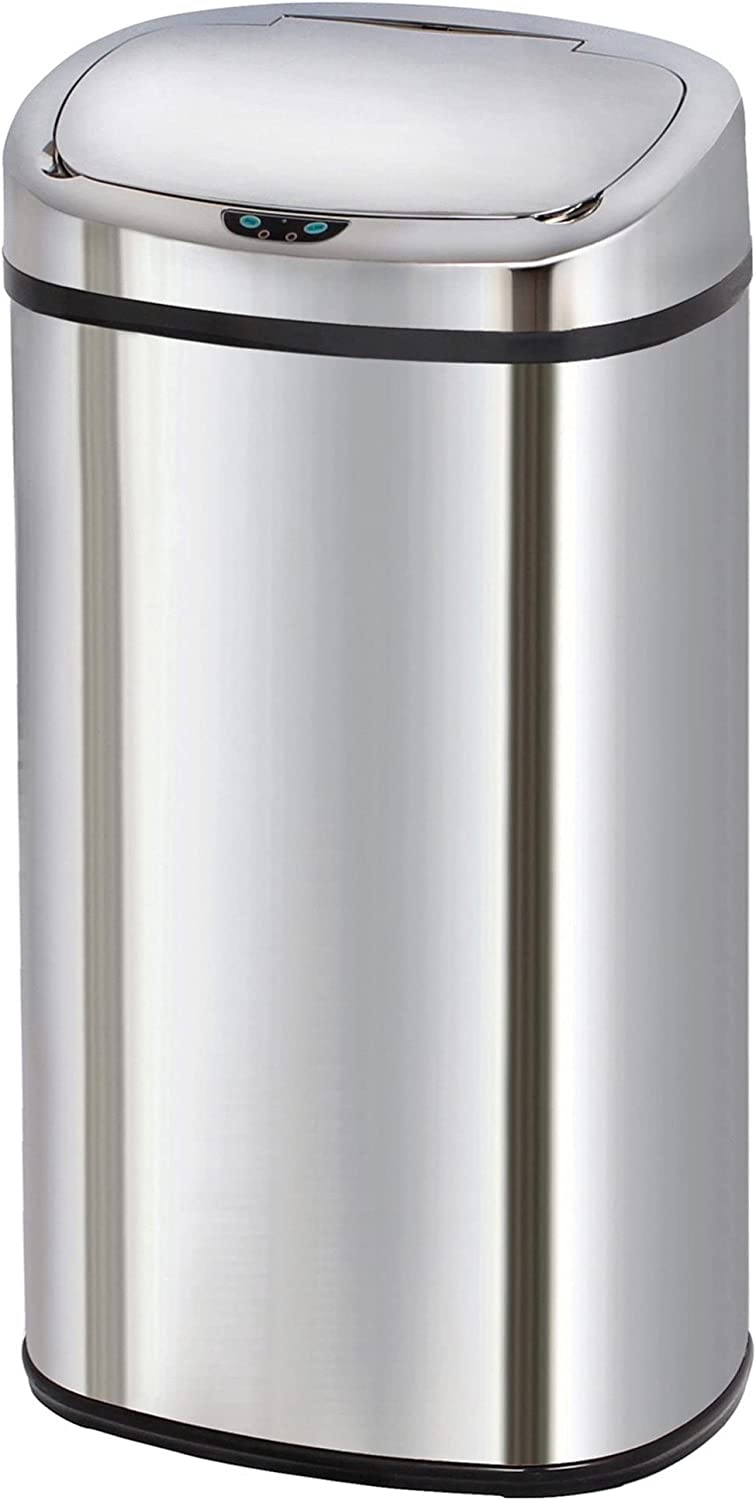 Poubelle de Cuisine Automatique - Fonctionnement sans Contact - Utiliser la Batterie - Grande Capacité 58L en Inox - Argent