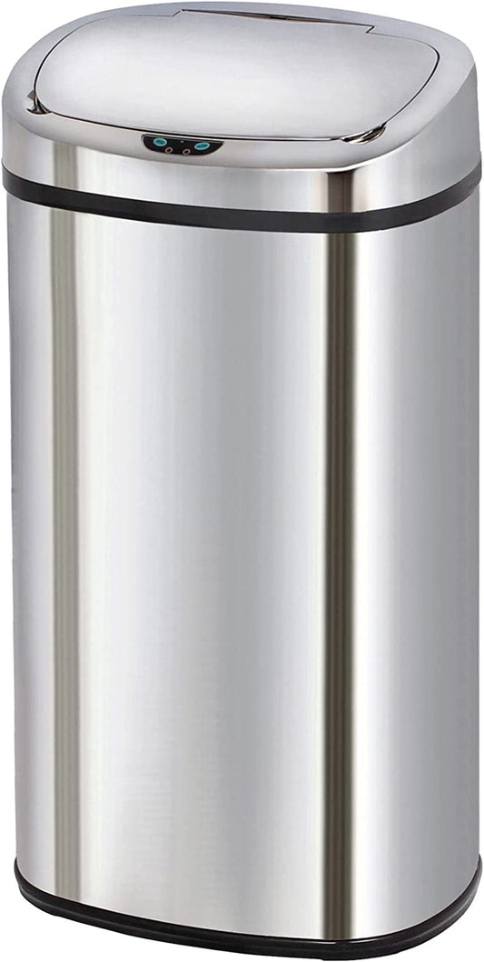Poubelle de Cuisine Automatique - Fonctionnement sans Contact - Utiliser la Batterie - Grande Capacité 58L en Inox - Argent