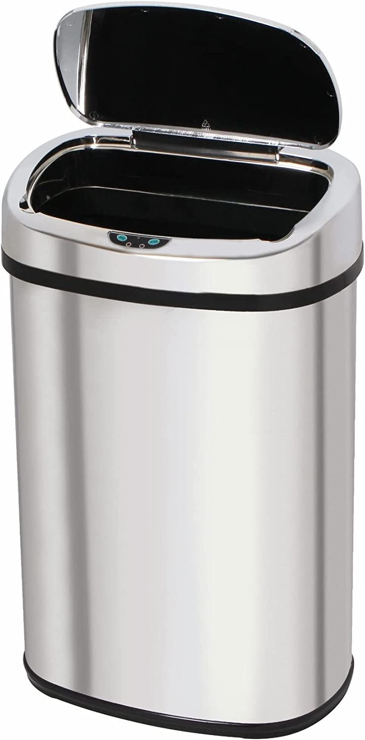 Poubelle de Cuisine Automatique - Fonctionnement sans Contact - Utiliser la Batterie - Grande Capacité 58L en Inox - Argent